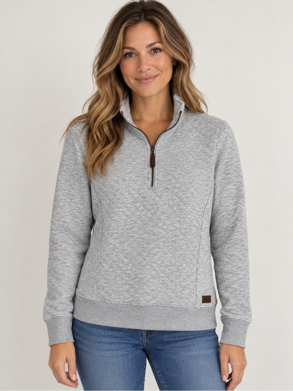 L.L.Bean Grey Quilted Quarter Zip Pullover Petite Small 19.5x20
